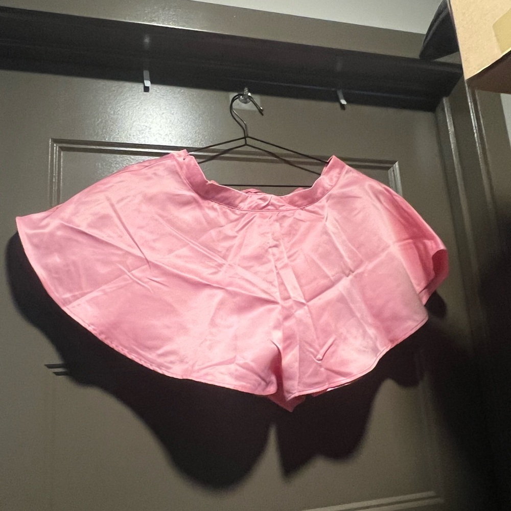 Pink Satin Mini Wide Leg Shorts
